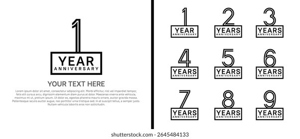 logo anniversary set. black color with square on white background for special event