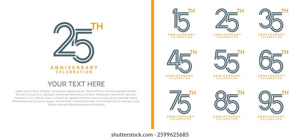 logo anniversary set. black and orange color on white background for special event