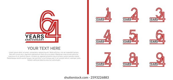 logo anniversary set. black and red color on white background for special event