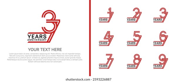 logo anniversary set. black and red color on white background for special event