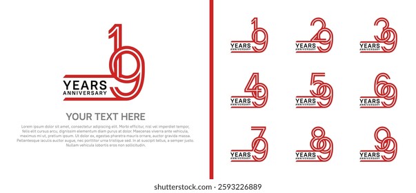 logo anniversary set. black and red color on white background for special event