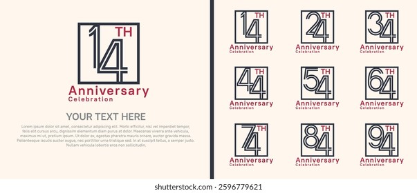 logo anniversary set. black and red color with square on white background for special event