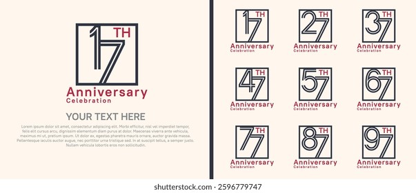logo anniversary set. black and red color with square on white background for special event