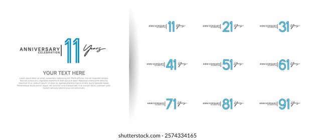 logo anniversary set. blue and black color on white background for special event