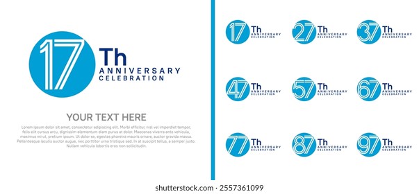 logo anniversary set. blue color with circle on white background for special event