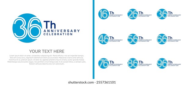 logo anniversary set. blue color with circle on white background for special event