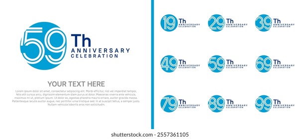 logo anniversary set. blue color with circle on white background for special event