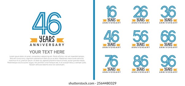 logo anniversary set. blue color with orange ribbon on white background for special event