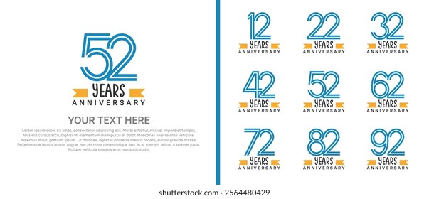 logo anniversary set. blue color with orange ribbon on white background for special event