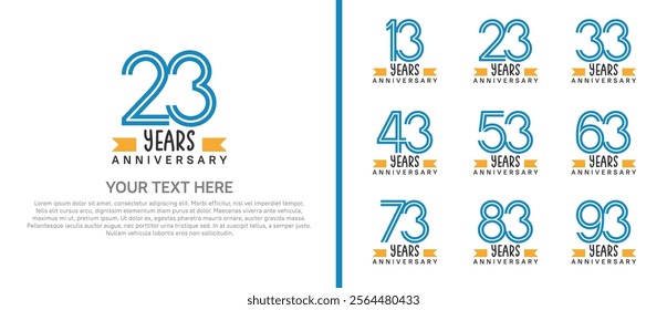 logo anniversary set. blue color with orange ribbon on white background for special event