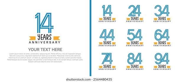 logo anniversary set. blue color with orange ribbon on white background for special event