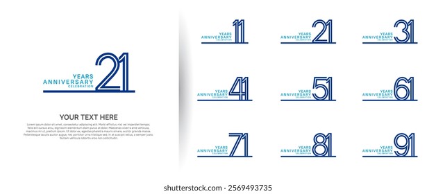 logo anniversary set. blue color with long line on white background for special event