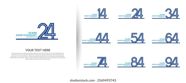 logo anniversary set. blue color with long line on white background for special event