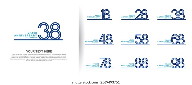 logo anniversary set. blue color with long line on white background for special event