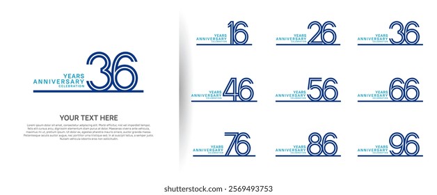 logo anniversary set. blue color with long line on white background for special event