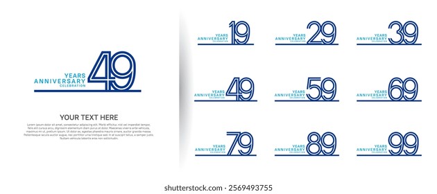 logo anniversary set. blue color with long line on white background for special event