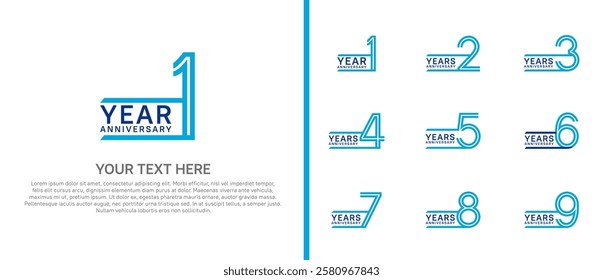 logo anniversary set. blue color on white background for special event