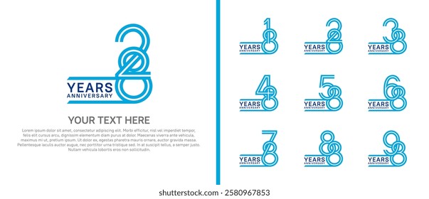 logo anniversary set. blue color on white background for special event