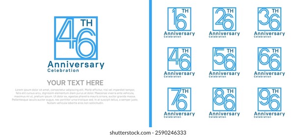 logo anniversary set. blue color with square on white background for special event