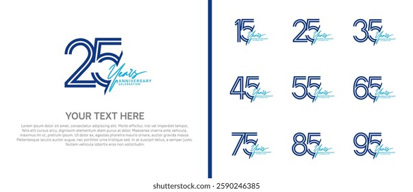 logo anniversary set. blue color with blue handwriting on white background for special event