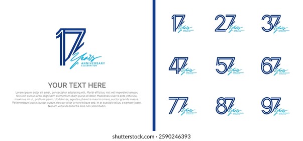 logo anniversary set. blue color with blue handwriting on white background for special event