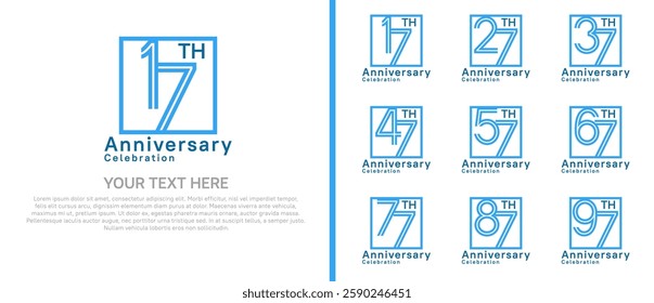 logo anniversary set. blue color with square on white background for special event