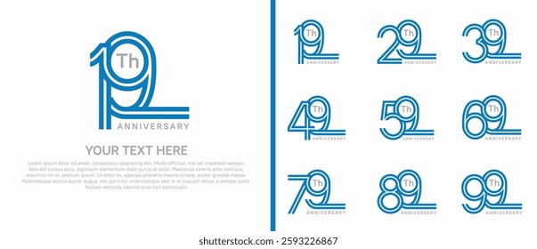 logo anniversary set. blue color double line on white background for special event