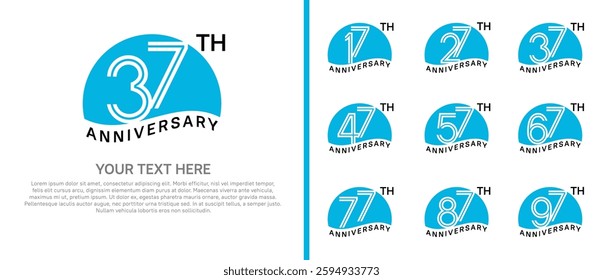 logo anniversary set. blue color with half circle on white background for special event