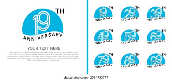 logo anniversary set. blue color with half circle on white background for special event