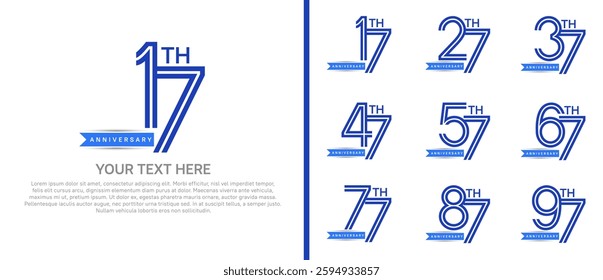 logo anniversary set. blue color with ribbon on white background for special event