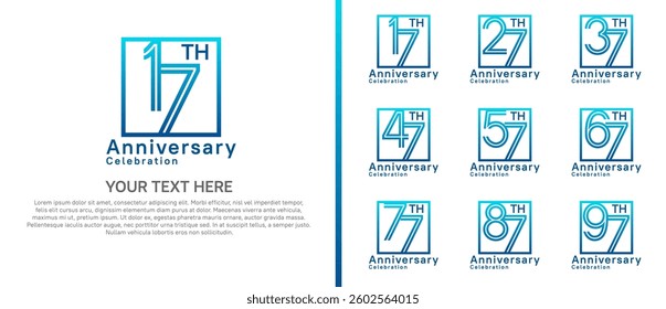 logo anniversary set. blue color with square on white background for special event