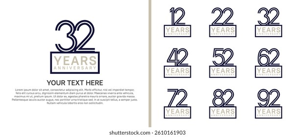 logo anniversary set. blue color with square on white background for special event