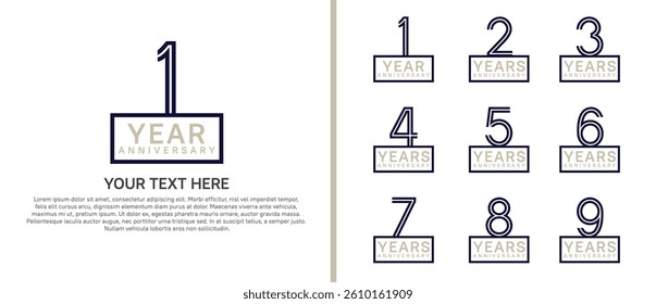 logo anniversary set. blue color with square on white background for special event