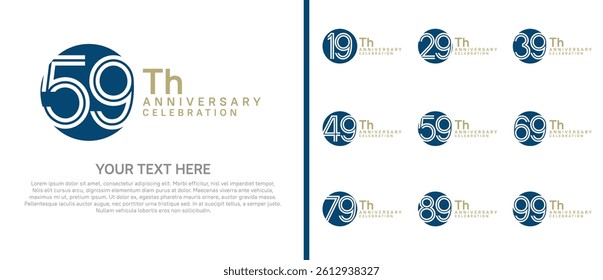 logo anniversary set. blue color with circle on white background for special event