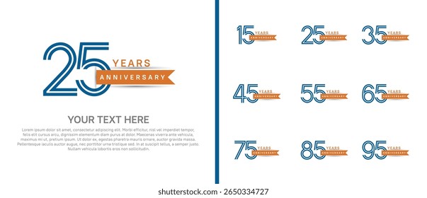 logo anniversary set. blue color with orange ribbon on white background for special event