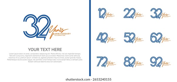 logo anniversary set. blue color with orange handwriting on white background for special event
