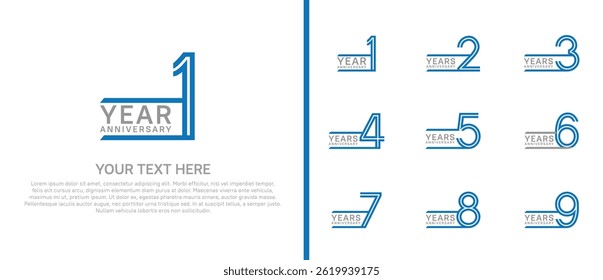 logo anniversary set. blue and grey color on white background for special event