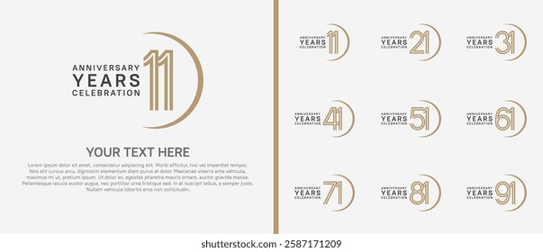 logo anniversary set. brown and black color with swoosh on white background for special event