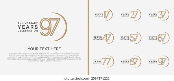 logo anniversary set. brown and black color with swoosh on white background for special event