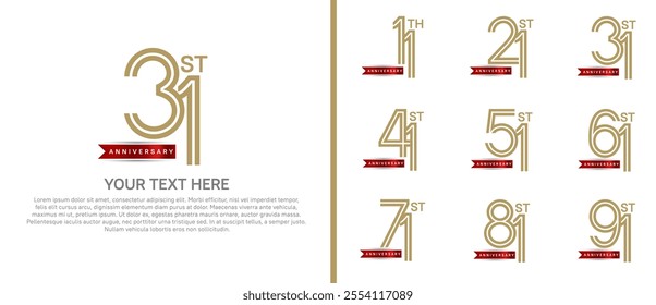 logo anniversary set. brown color with red ribbon on white background for special event