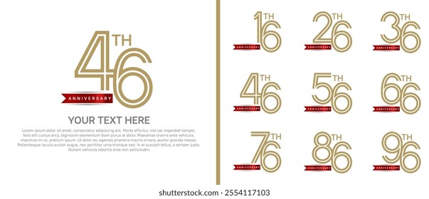 logo anniversary set. brown color with red ribbon on white background for special event