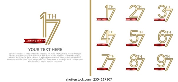 logo anniversary set. brown color with red ribbon on white background for special event