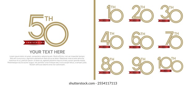logo anniversary set. brown color with red ribbon on white background for special event