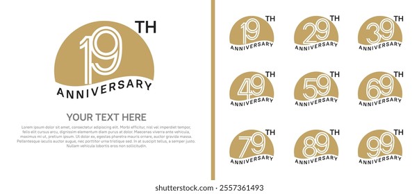 logo anniversary set. brown color with half circle on white background for special event