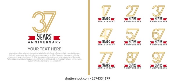 logo anniversary set. brown color with red ribbon on white background for special event