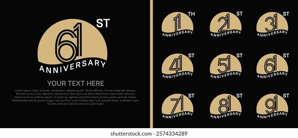 logo anniversary set. brown color with half circle on black background for special event