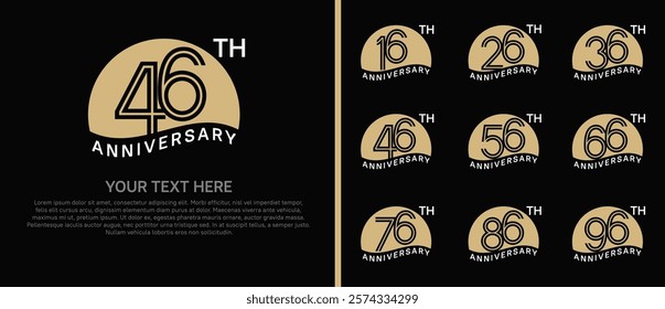 logo anniversary set. brown color with half circle on black background for special event