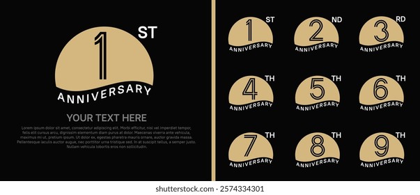 logo anniversary set. brown color with half circle on black background for special event