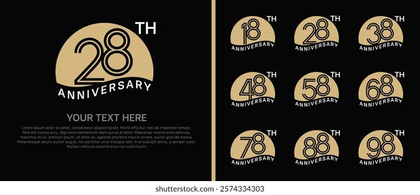 logo anniversary set. brown color with half circle on black background for special event