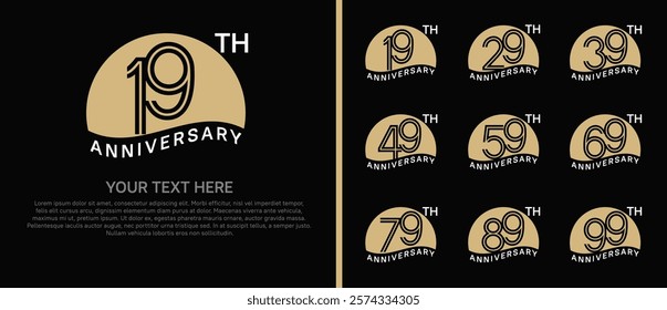 logo anniversary set. brown color with half circle on black background for special event